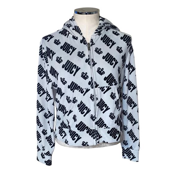 Juicy by Juicy Couture White Velour Logo Print Zip Up Track Hoodie Size L - Picture 1 of 6